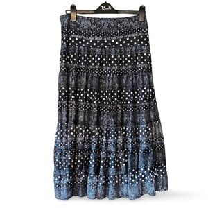 Marie Claire Blue Paisley Polka dot Lace Whimsigoth Maxi Boho Skirt Size Medium